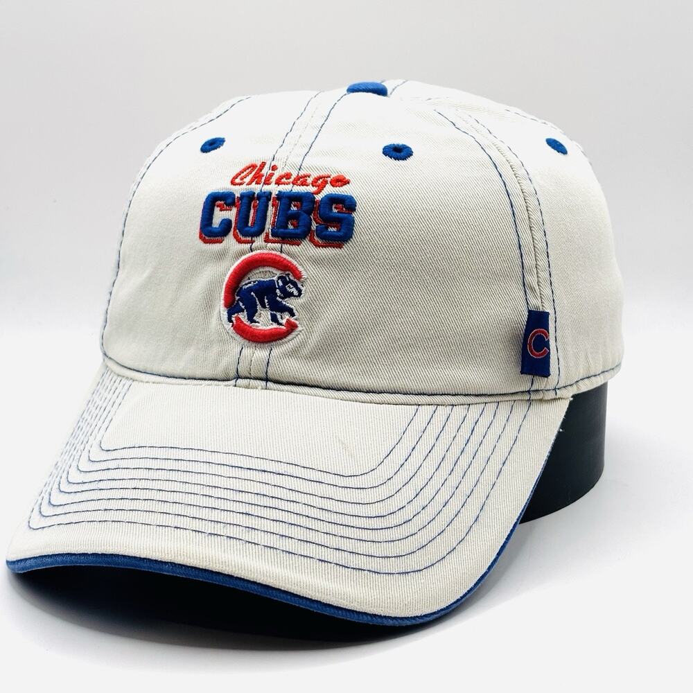 Chicago Cubs Drew Pearson Strapback Hat Tan Blue Contrast Stitch MLB Baseball